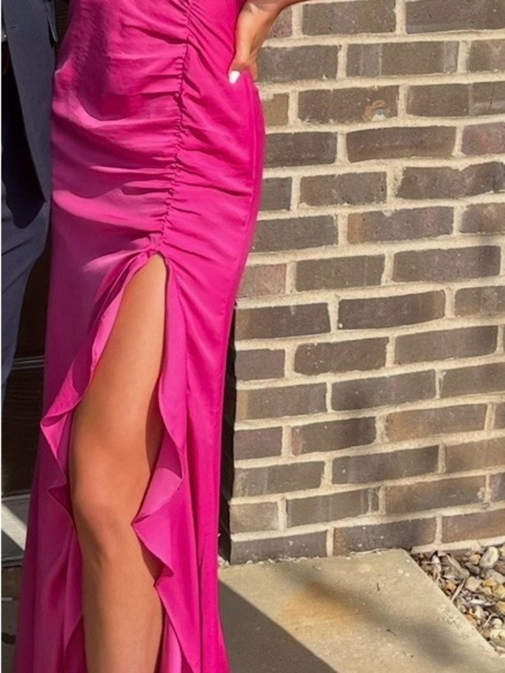 Hello Molly Fuchsia Ruched Maxi Dress with Side Slit